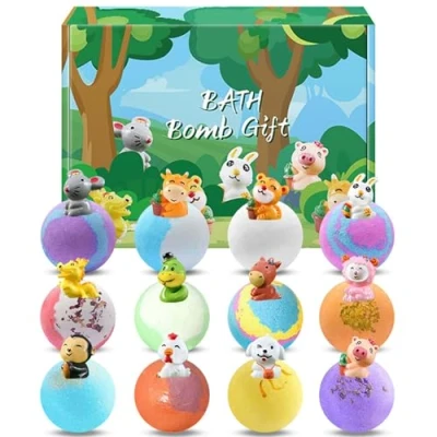 Image of Bubble Bath Balls for Kids, 12Pcs Bombs with Animal Surprise, Organic Natural Ball Bathbombs Spa Bath, Gift Set Handmade Fizzies Bomb Christmas Birthday Girls Boys