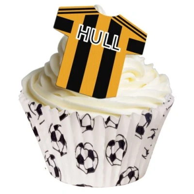 Image of Pack of 12 Hull Edible Wafer T Shirt Decorations Great for Football Themed Cakes Especially City Fans 201 162