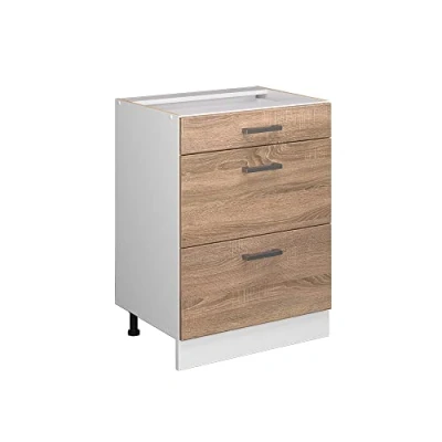 Image of Vicco Kitchen base cabinet Raul, Sonoma/White, 60 cm with drawers, without worktop