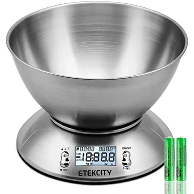 Image of Etekcity Electronic Kitchen Scales with Stainless Steel Mixing Bowl, Timer and Temperature Sensor, Digital Wet Dry Food Weighing Scale for Cooking Baking 11lb/5kg