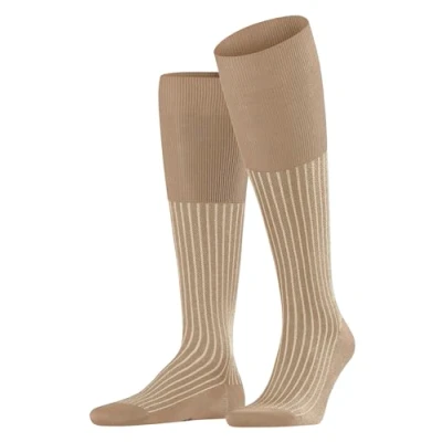 Image of FALKE Men&#039;s Oxford Stripe M KH Cotton Long Patterned 1 Pair Knee High Socks, Brown (Camel 5038), 10 11
