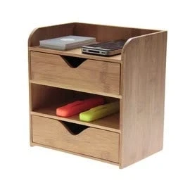 Image of Woodquail 4 Tier Desk Organiser Stationery Box Tidy, Made of Natural Bamboo