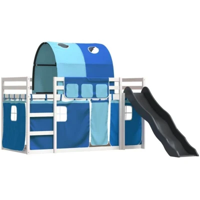 Image of Bunk Bed without Mattress with Slide and Curtains Blue 80x200 cm Vidaxl