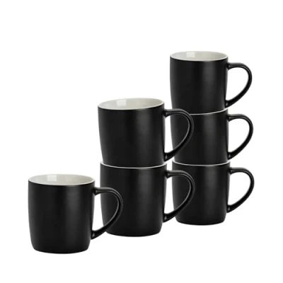 Image of 6x Black 350ml Matt Coloured Coffee Mugs By Argon Tableware