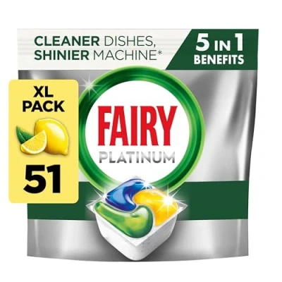 Image of Fairy Platinum Lemon All In 1 Dishwasher Tablets Bulk, Platinum, 51