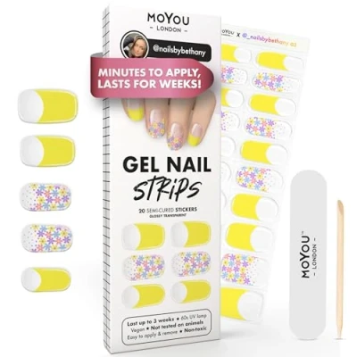 Image of MOYOU LONDON Semi Cured Gel Nail Strips 20 Pcs. Wraps for Salon Quality Manicure Works with Any UV Lamp Easy to Apply, Trim, &amp; Remove Stickers