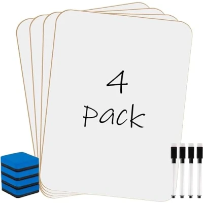 Image of KAHEIGN 4Pcs Small Dry Erase White Boards, 21CM x 30CM Double Sided Mini Whiteboard Durable Portable Board with 4 Pens and Erasers for Student Teacher Classroom Home Office Supplies