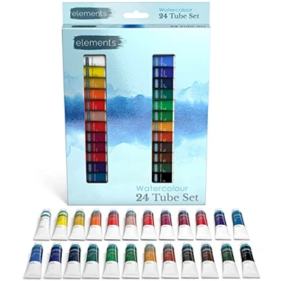 Image of Elements Watercolour Tube Set Paint Tubes Highly Pigmented Professional for Beginners, Students and Artists (Pack of 24)