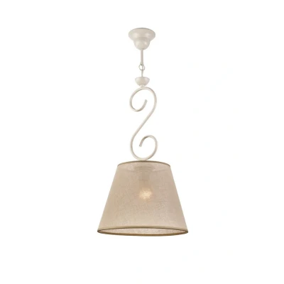 Image of Lorenzo Pendant Ceiling Light, Fabric Shade, White, 1x E27