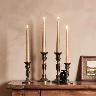 Image of Lights4fun Set of 4 TruGlow® Flameless LED Taper Candles Battery Operated Autumnal Copper Real Wax with Timer and Remote Control Indoor Use