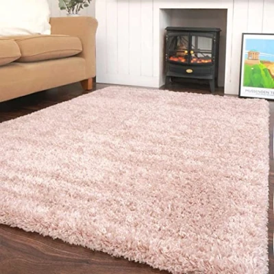 Image of Modern Super Soft Light Pink Shaggy Shag Area Rug Thick Lounge Living Room Bedroom Nursery Mat Carpet Blush Rugs 120cm x 170cm