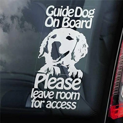 Image of Guide Dog on Board Car Sticker Golden Retriever Sight Assistance Sign Decal Vinyl Window Bumper Stickers Die Cut Decals Present