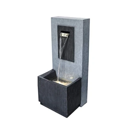 Image of Ivyline Contemporary Water Feature in Cement UV Stable &amp; Frost Resistant Decorative Weatherproof Stylish Outdoor Waterfall Fountain H81cm x W35cm
