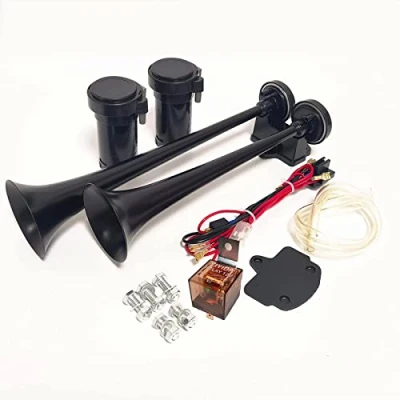 Image of YIYIDA Car horn Electric 12V Ship High Tone and Low Metal Twin Kit 170DB Auto Black Truck Alarm Speaker with Air Pump for lorry moto boat SUV etc