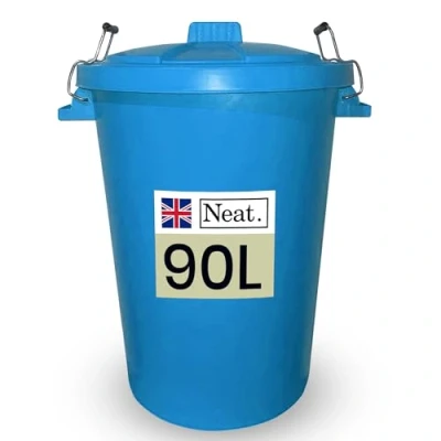 Image of Neat. 90L Bin Coloured Large Plastic Bins, Heavy Duty Kitchen with Metal Handle Dustbin Lid For Easy Refusal, Garden Indoor Outdoor Rubbish Waste, Storage of Animal Feed, Sky Blue 1Pack