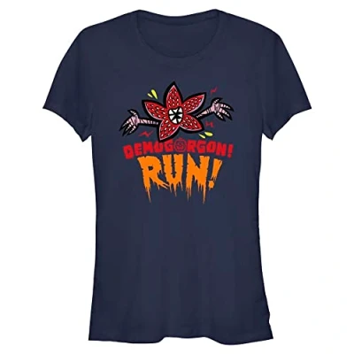 Image of Stranger Things Women&#039;s Run Short Sleeve T Shirt, Navy Blue, S