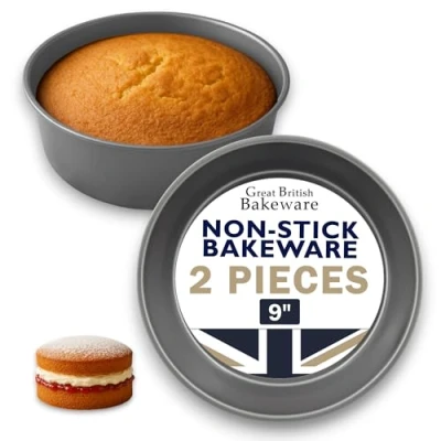 Image of Samuel Groves 2 Pack 3&quot; Deep Round Cake Tins Perfect for Air Fryer UK Made Double Coil Coated Non Stick Fixed Base (9&quot; (23cm))