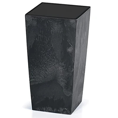 Image of Deuba® 91Litre Square Concrete Effect Plant Pot 40x40x75cm Textured Look Including Shelf Insert Weatherproof UV Resistant Garden Patio Flower Planter Box Anthracite