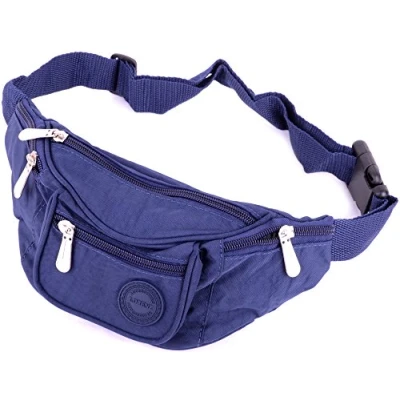 Image of Ladies / Womens Crinkled Nylon Bum Bag Waist Money Holder Navy
