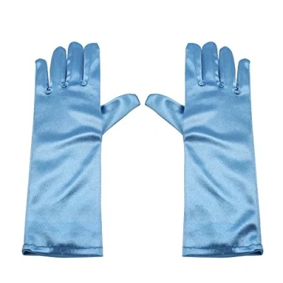 Image of RUNHENG Stretchy Satin Child Size Long Gloves, 24cm (Blue)