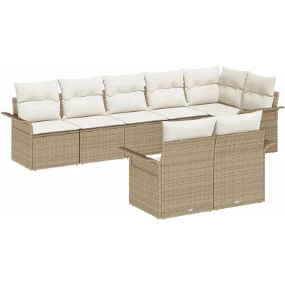 Image of Vidaxl 8 Piece Garden Sofa Set with Cushions Beige Poly Rattan