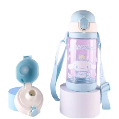 Image of FEIFEI&#039;S BOW Spiderman Water Bottle Reusable Kids 520ml PP with Two Lids Leak Proof Straw Lid BPA Free Drinking (Light Blue)