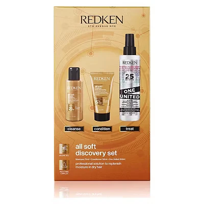 Image of REDKEN All Soft Shampoo 75ml, Conditioner 50ml and One United Hair Treatment 150ml Discovery Set
