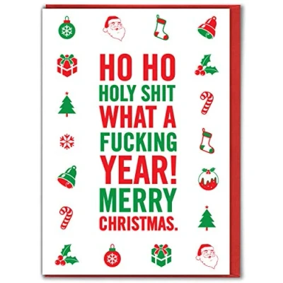 Image of Brainbox Candy Funny Rude Lockdown Christmas Card &#039;Ho Ho Holy Shit&#039; Humorous Hilarious Design For Brother Sister Friend Besties