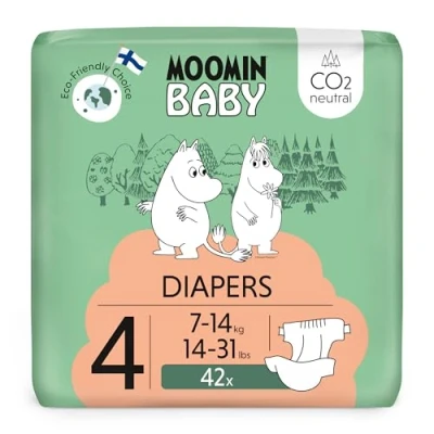 Image of Moomin Baby Eco Nappies Size 4, 7 14 kg, 42 Premium with Leak Barrier Soft and Skin Friendly, Breathable, Absorbent, No Unnecessary Chemicals