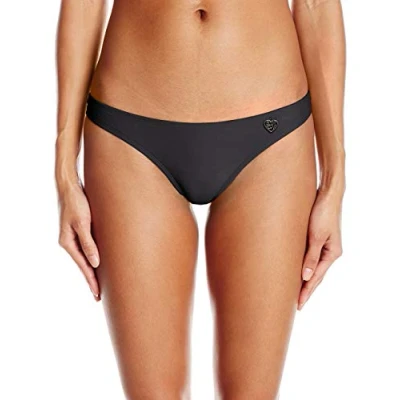 Image of Body Glove Women&#039;s Smoothies Thong Solid Minimal Coverage Bikini Bottom Swimsuit Black Medium