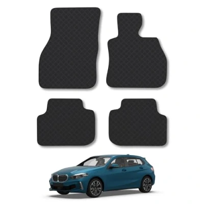 Image of Rubber Car Mats Compatible with BMW 1 Series (2020 ) [F40] Tailored Fit Floor Set Accessory Black Custom 4 Pieces Clips Anti Slip Backing, Heavy Duty &amp; Waterproof