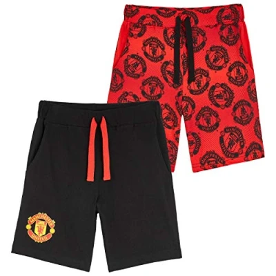Image of Manchester United F.C. Boys Shorts, Official Football Shorts for Children, 100% Cotton Jogger School Sports, Gifts Teenagers Age 4 14 Years (Pattern Red, 5 6 Years)