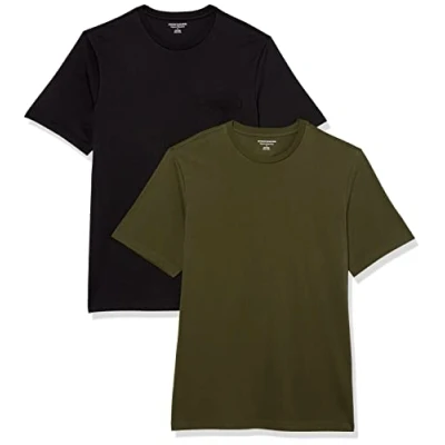 Image of Amazon Essentials Men&#039;s T Shirt Regular Fit Short Sleeve Crewneck Pocket, Pack of 2, Black/Olive, M