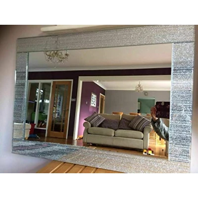 Image of HOMELY Rectangle Shape Designer Silver Glitter Wall Mirror Frame Beautiful Decoration Art Piece Gift (40x60cm)