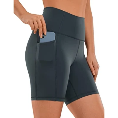 Image of CRZ Yoga Women&#039;s Naked Feeling 6&#039;&#039; Cycling Shorts with Pockets High Waisted Gym Tummy Control Melanite 10