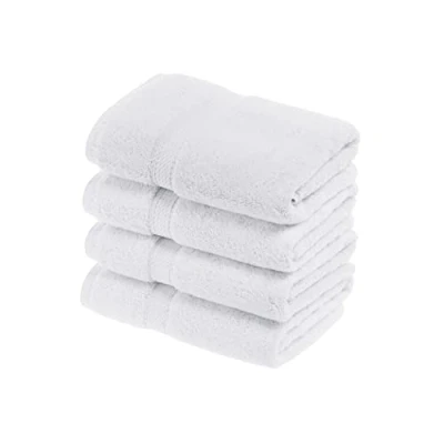 Image of Superior Egyptian Cotton Pile Hand Towel Set of 4, Ultra Soft Luxury Towels, Thick Plush Essentials, Absorbent Heavyweight, Guest Bath, Hotel, Spa, Home Bathroom, Shower Basics, White