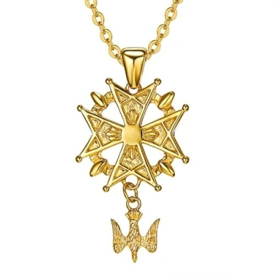 Image of BOBIJOO JEWELRY Pendentif Collier Homme Croix Huguenote Protestant Acier Doré Plaqué Or + Chaîne