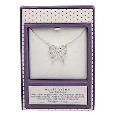 Image of equilibrium Silver Plated Crystal Set Guardian Angel Wings Necklace