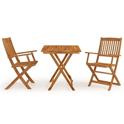 Image of vidaXL Folding Garden Dining Furniture 3pcs Outdoor Set Patio Table and Chairs Solid Acacia Wood