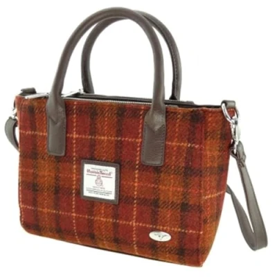 Image of Glen Appin of Scotland Harris Tweed Tote Handbag LB1228 Brora (Col 117 Bown/Orange)