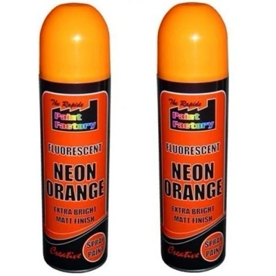 Image of 2 x ORANGE Fluorescent Neon Spray Paint Matt DIY Interior Exterior Bright Colour Aerosol