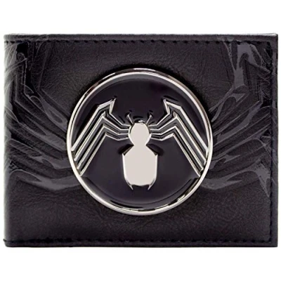 Image of Eddie Brock Venom Suit Up We are Venom! Metal Spider Emblem Wallet Bi Fold ID &amp; Card Holder, Black