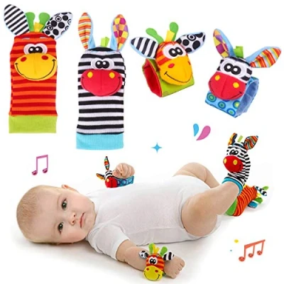 Image of Hmjunboys Baby Rattles 4 Pieces Plush Toy for 0 12 Months, Soft Material, Bright Colors, Hand Eye Coordination Development