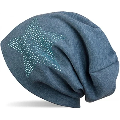 Image of styleBREAKER Warm Beanie hat with Star Rhinestone Application, Unisex 04024023, Colour:Mottled Blue/Light Blue