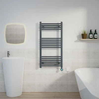 Image of WarmeHaus 600W Electric Thermostatic Heated Towel Rail Bathroom Radiators Straight with LCD Display Timer Anthracite 1000x500mm