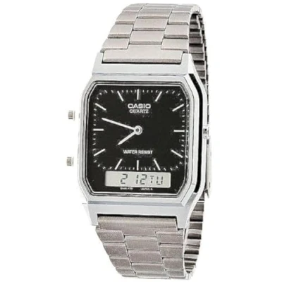 Image of Casio AQ 230A 1D Silver &amp; Black Dual Time Watch Silver/Silver Digit/Black/One Size