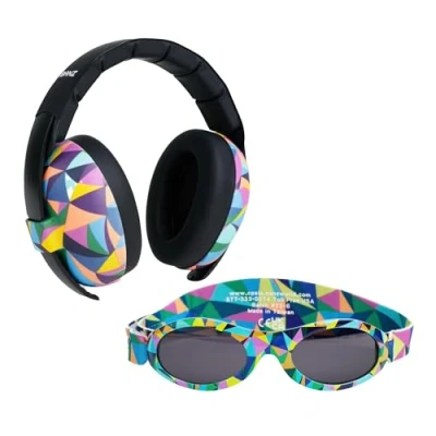 Image of Banz Baby Ear Defenders &amp; Sunglasses Combo Noise Cancelling Headphones Wrap Around for Infants Toddlers, 0 36 Months, Adjustable Straps 100% UV Protection, SNR 31dB