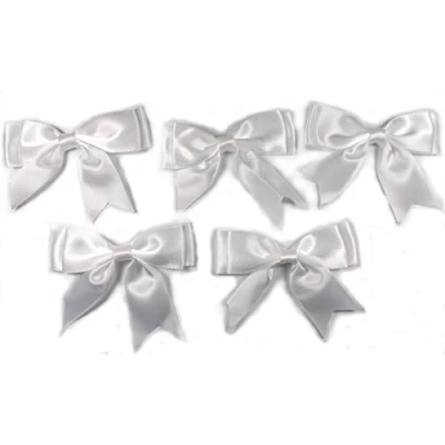 Image of Large Satin Ribbon Double Bows 8cm Wide Pack of 5 (White)