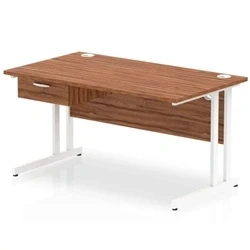 Image of Impulse 1400x800 Desk Walnut/White Cantilever Leg 1x1 Drawer Fixed Ped