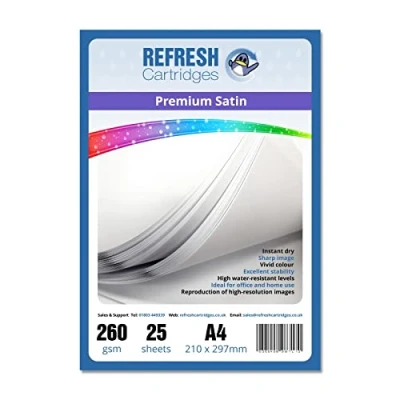 Image of Refresh Cartridges Satin Resin Coated (Micro Porous) A4 Inkjet Printer Photo Paper 260gsm 25 Sheets